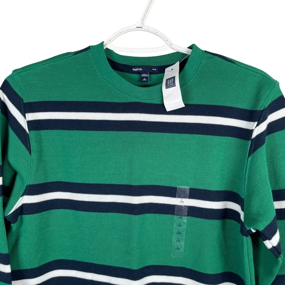 New Gap Long Sleeve Crewneck Sweater Boys Kids Large 10‎ Green Striped Stretch